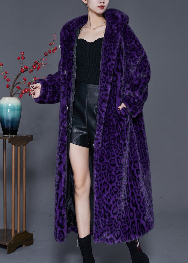 Moderne Lilla Overdimensjonert Trykk Faux Fur Coat Spring