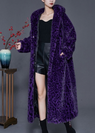 Moderne Lilla Overdimensjonert Trykk Faux Fur Coat Spring