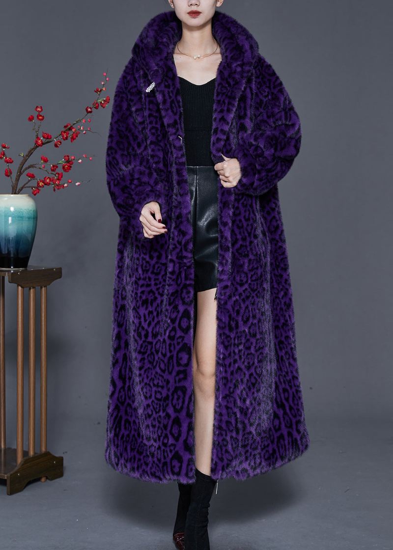 Moderne Lilla Overdimensjonert Trykk Faux Fur Coat Spring - Vinterfrakker for kvinner