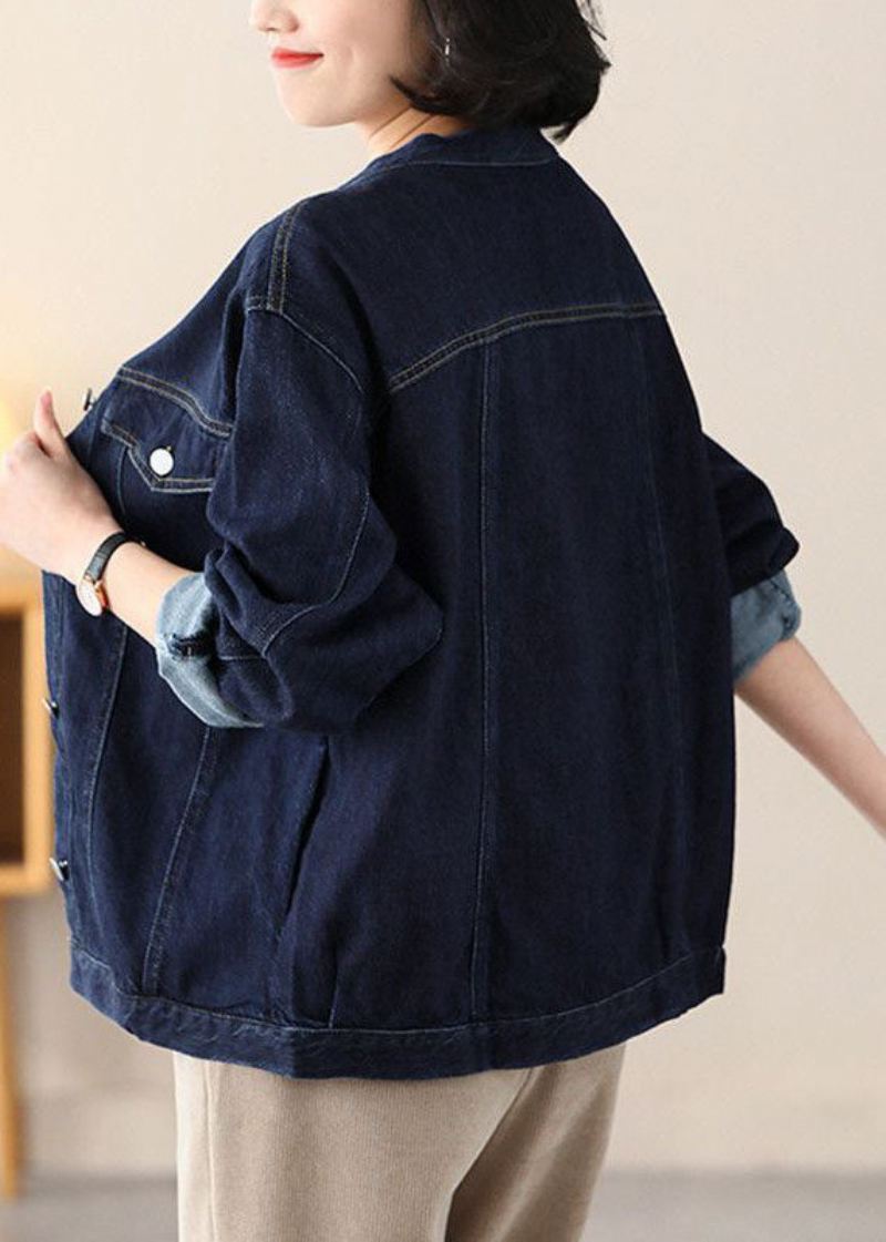 Moderne Lyseblå V-hals Oversized Cotton Denim Coats Spring - Vinterfrakker for kvinner