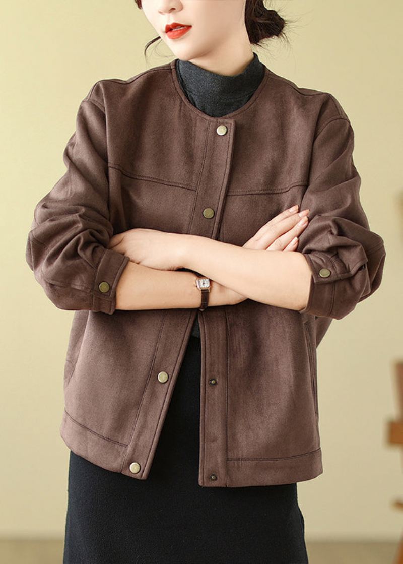 Moderne Sjokolade Oversized Faux Suede Coats Spring