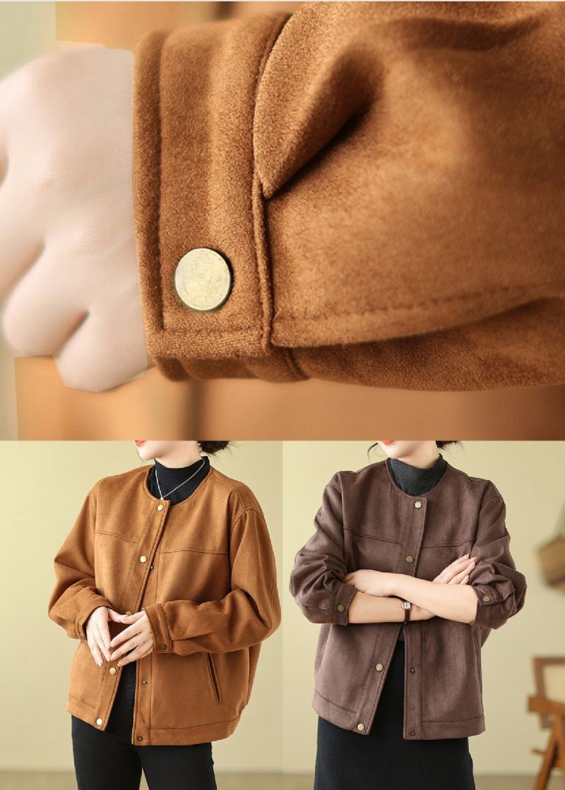 Moderne Sjokolade Oversized Faux Suede Coats Spring - Vinterfrakker for kvinner