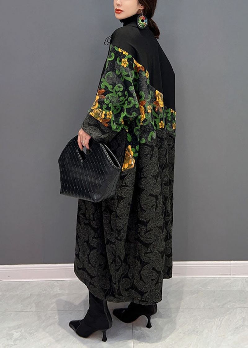 Moderne Svart Snøring Oversized Patchwork Print Coats Spring - Vinterfrakker for kvinner