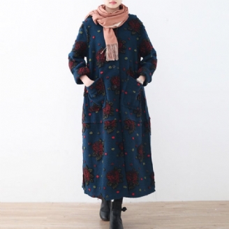 Mote Blå Lang Frakk Plussize Cardigans Elegant Jacquard Floral