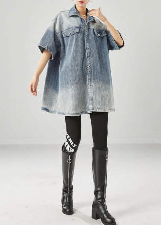 Mote Blå Oversized Gradient Color Denim Coats Sommer