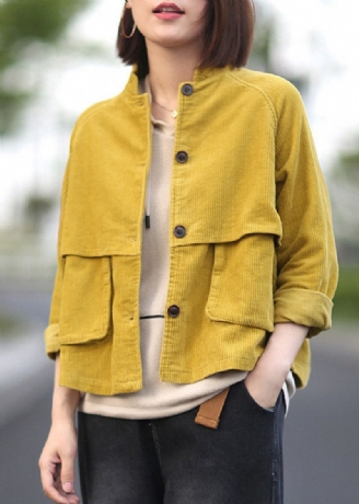 Mote Gul Stativ Krage Patchwork Button Corduroy Coats Spring