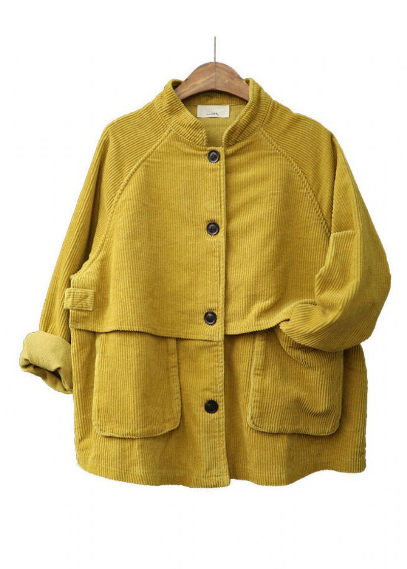 Mote Gul Stativ Krage Patchwork Button Corduroy Coats Spring - Gul