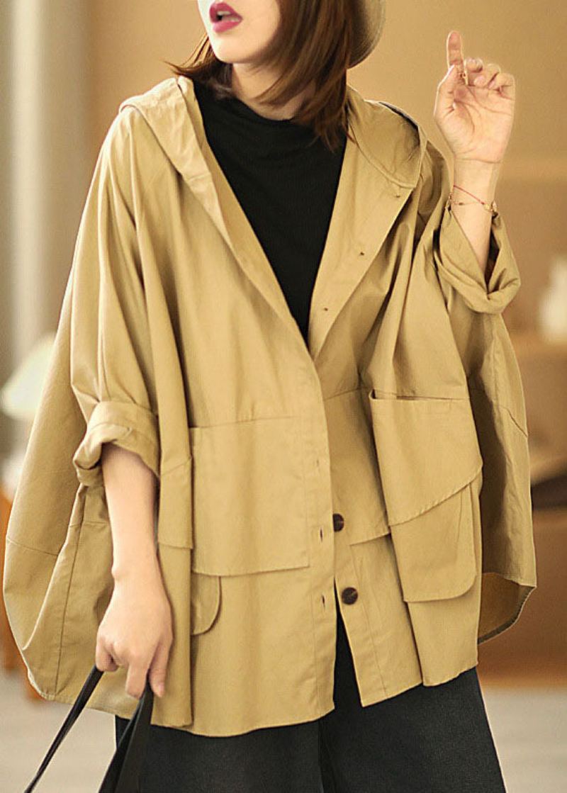 Mote Khaki Bat Wing Sleeve Patchwork Casual Fall Hettefrakk