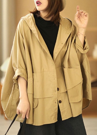 Mote Khaki Bat Wing Sleeve Patchwork Casual Fall Hettefrakk