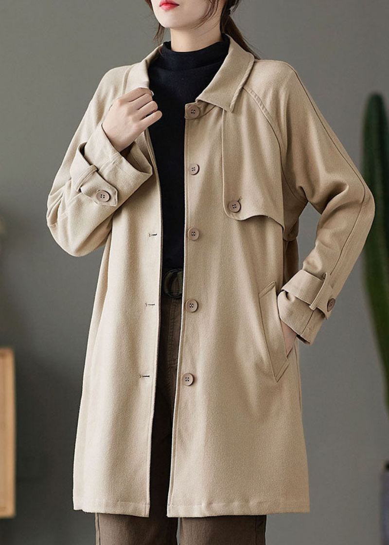 Mote Khaki Knapp Peter Pan Krage Lommer Trenchcoats Spring - Vinterfrakker for kvinner