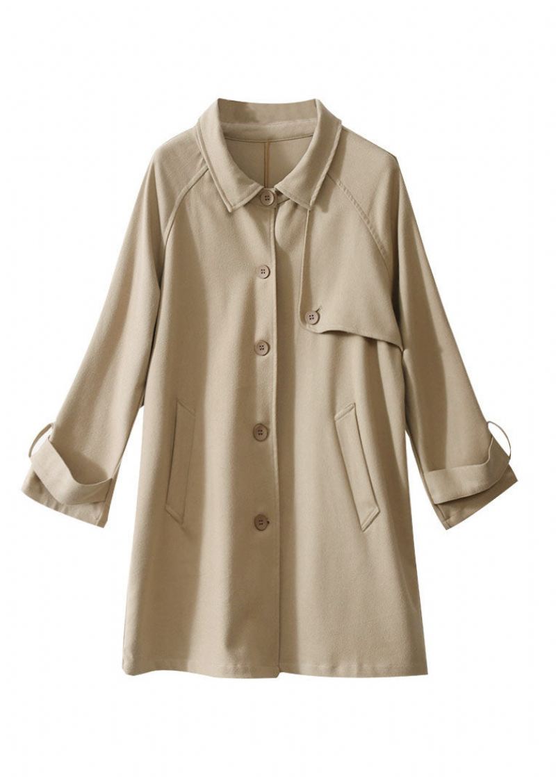 Mote Khaki Knapp Peter Pan Krage Lommer Trenchcoats Spring - Vinterfrakker for kvinner