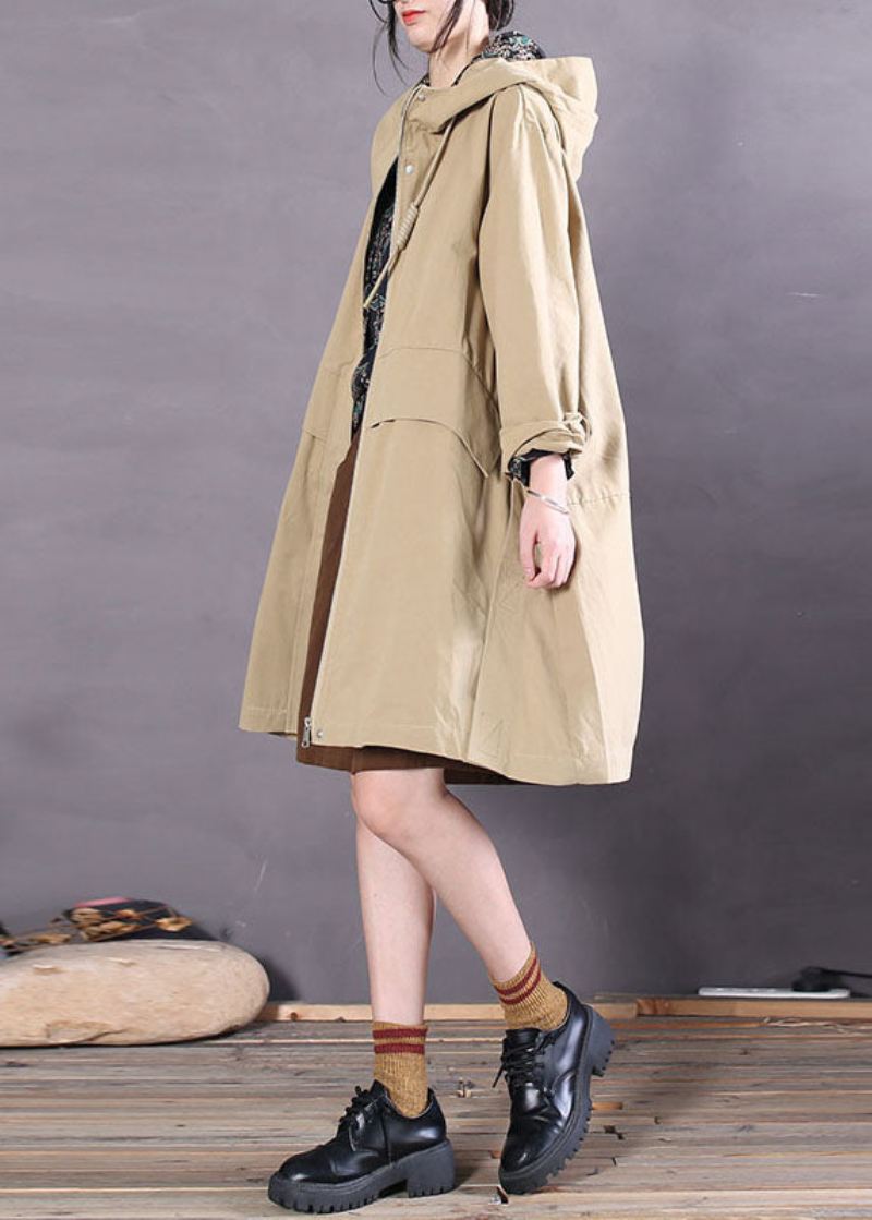 Mote Khaki Zip Up Lommer Trenchcoats I Bomull Spring