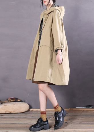 Mote Khaki Zip Up Lommer Trenchcoats I Bomull Spring