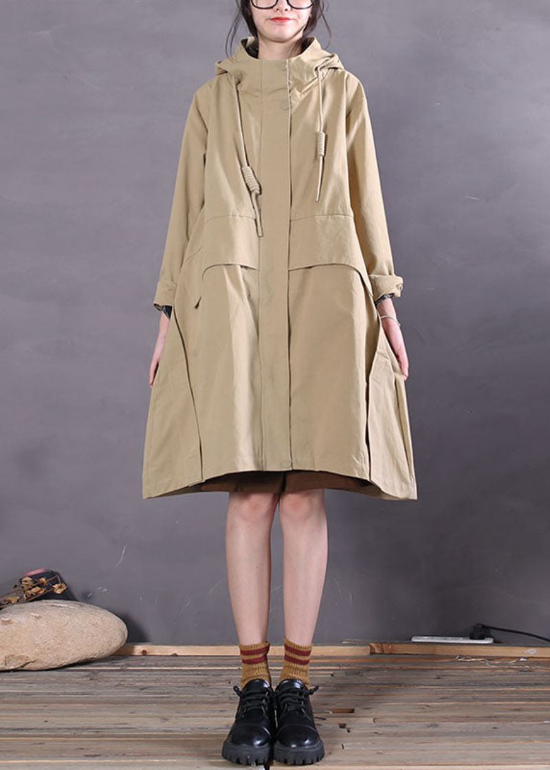 Mote Khaki Zip Up Lommer Trenchcoats I Bomull Spring - Vinterfrakker for kvinner