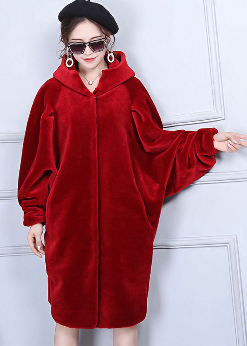 Mote Rød Oversized Rynket Cashmere Jakker Batwing Sleeve