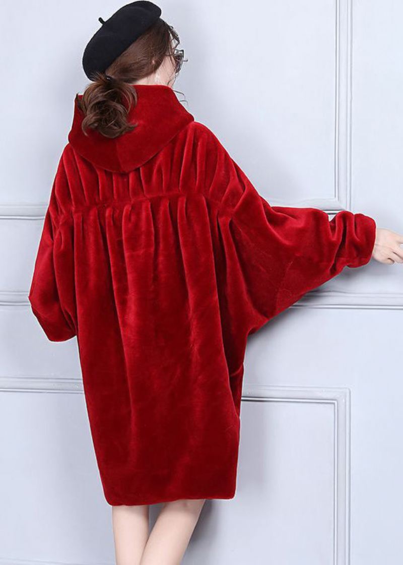 Mote Rød Oversized Rynket Cashmere Jakker Batwing Sleeve - Vinterfrakker for kvinner