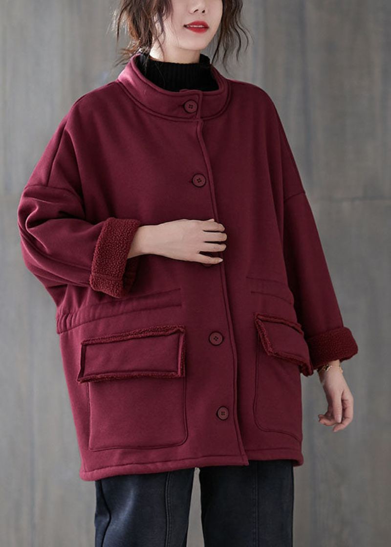 Mulberry Loose Lommer Button Fall Sweatshirt Coat