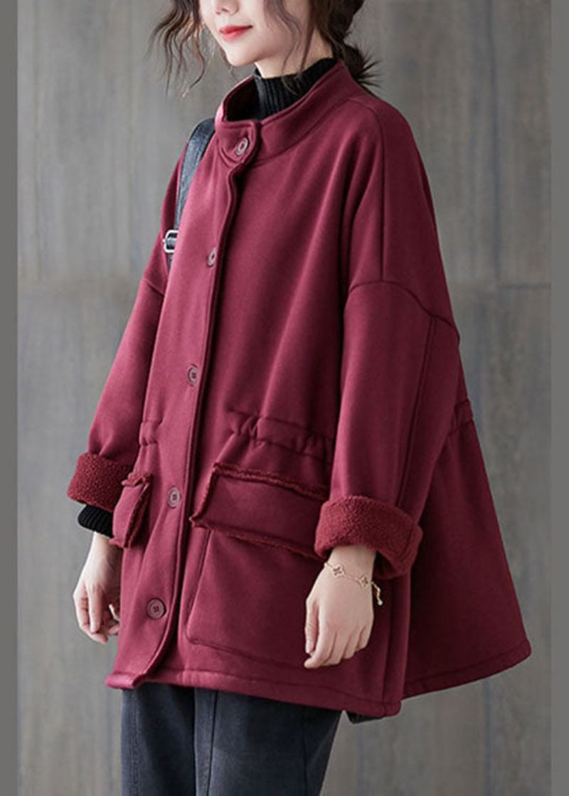 Mulberry Loose Lommer Button Fall Sweatshirt Coat - Vinterfrakker for kvinner