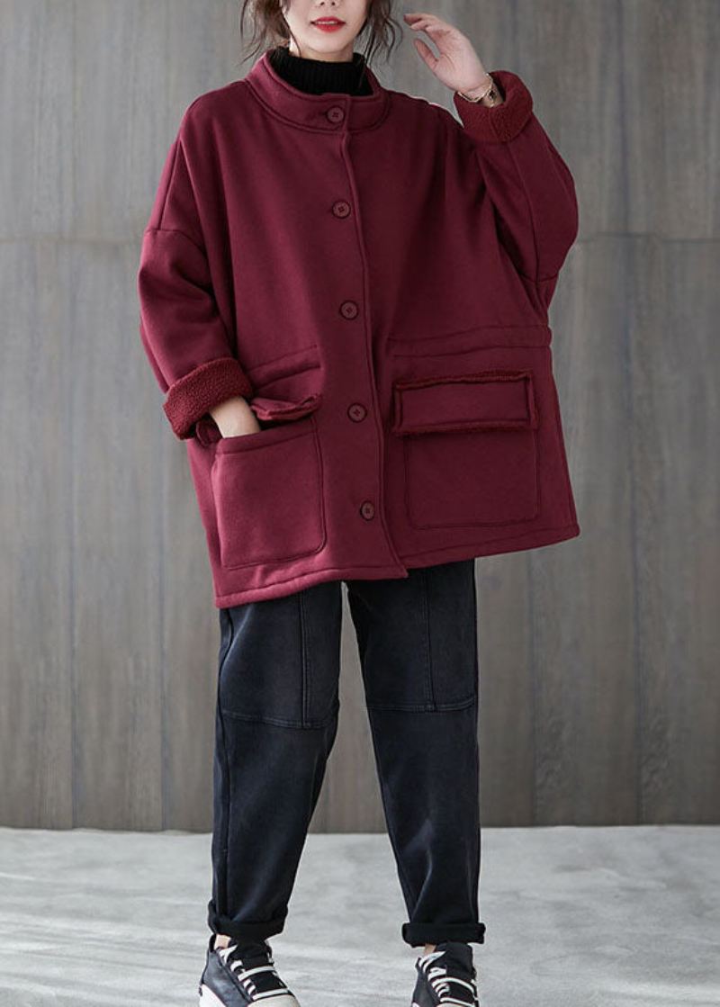 Mulberry Loose Lommer Button Fall Sweatshirt Coat - Vinterfrakker for kvinner