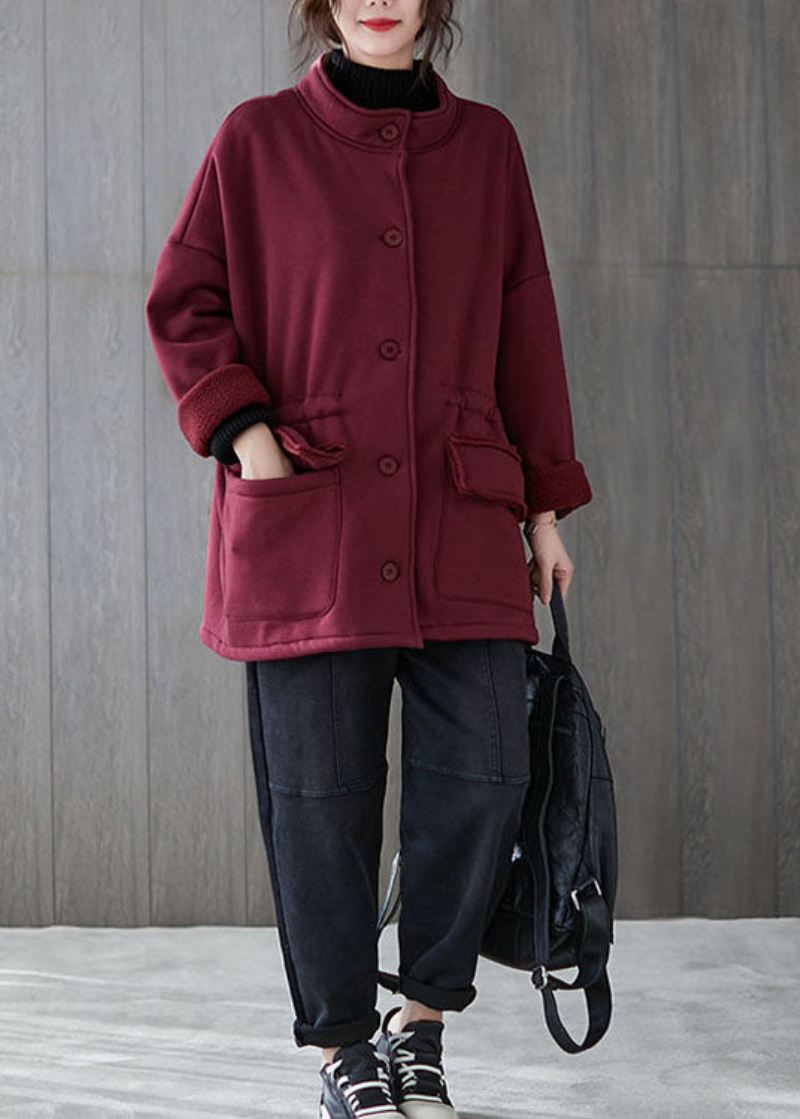 Mulberry Loose Lommer Button Fall Sweatshirt Coat - Vinterfrakker for kvinner