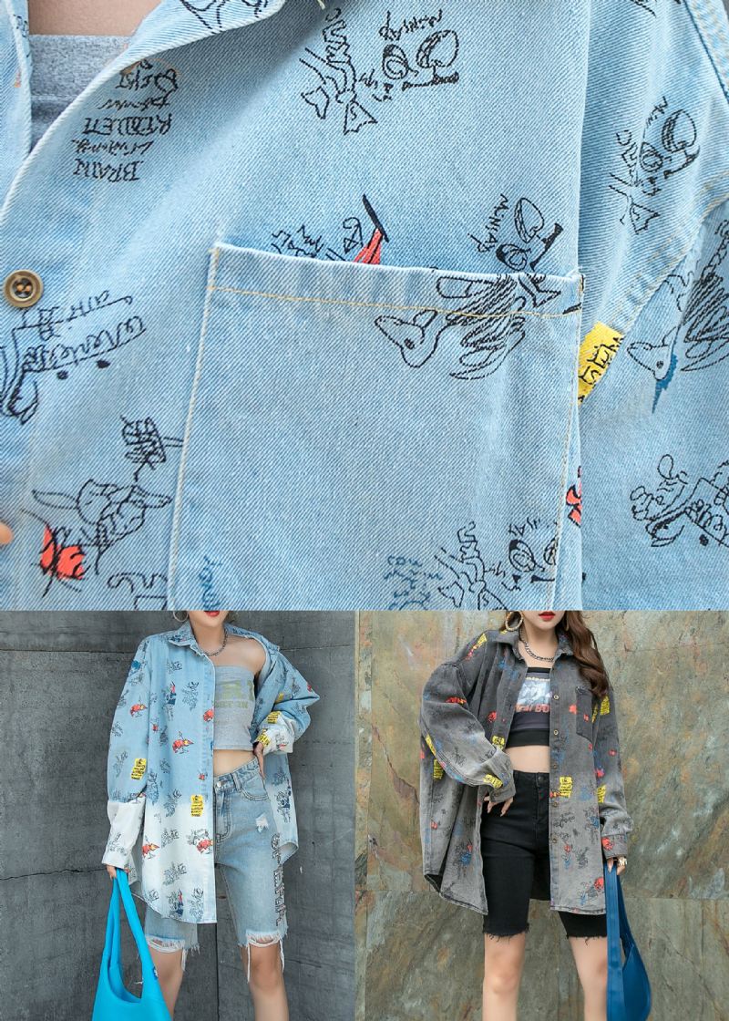 Naturlig Lyseblå Peter Pan Kragelommer Patchwork Denim Coat Spring - Lyseblå