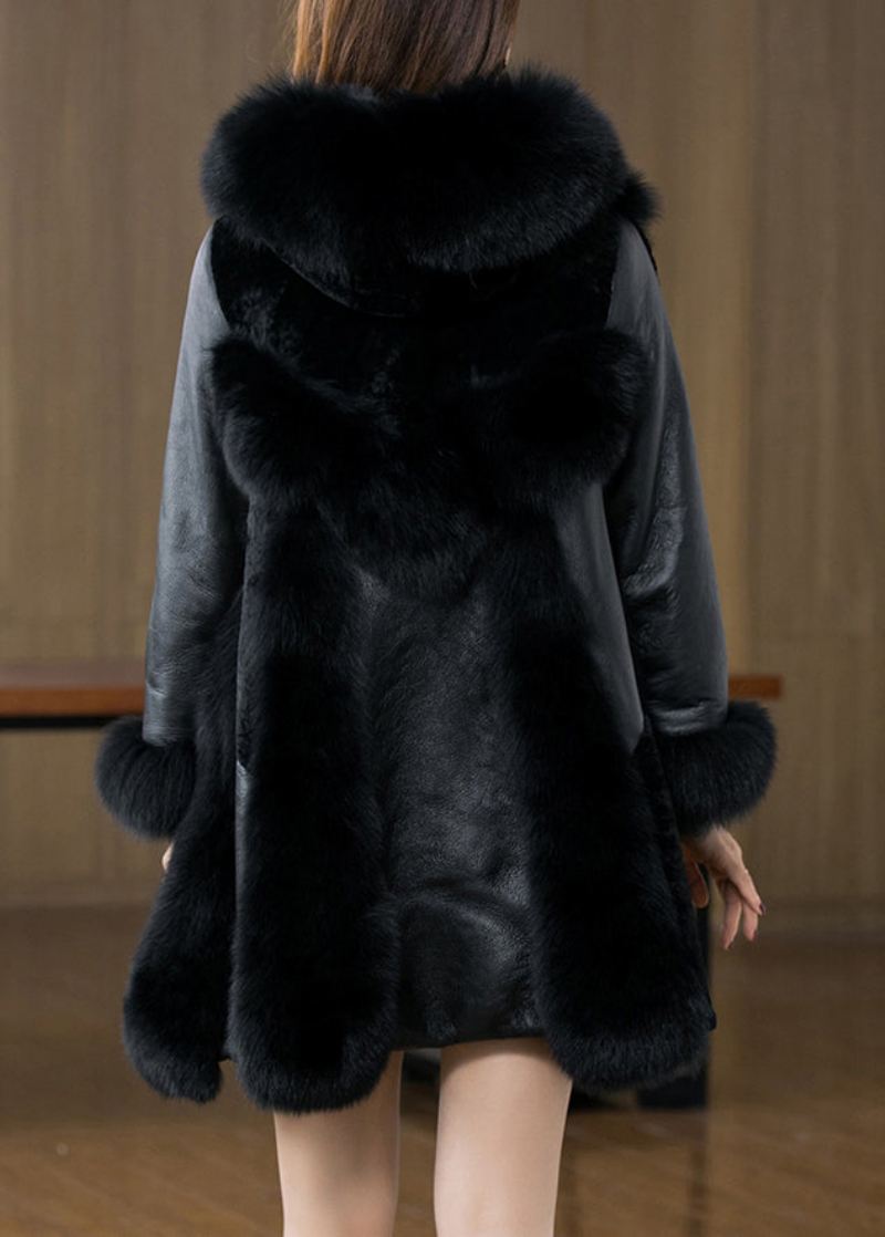 Ny Black Fox Krage Button Patchwork Mink Hair Coats Vinter - Vinterfrakker for kvinner