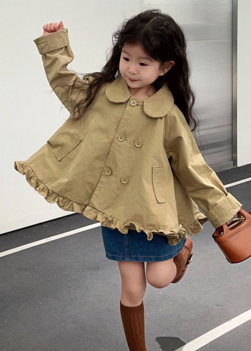 Ny Khaki Peter Pan Krage Ruffled Button Cotton Girls Coats Spring - Vinterfrakker for kvinner