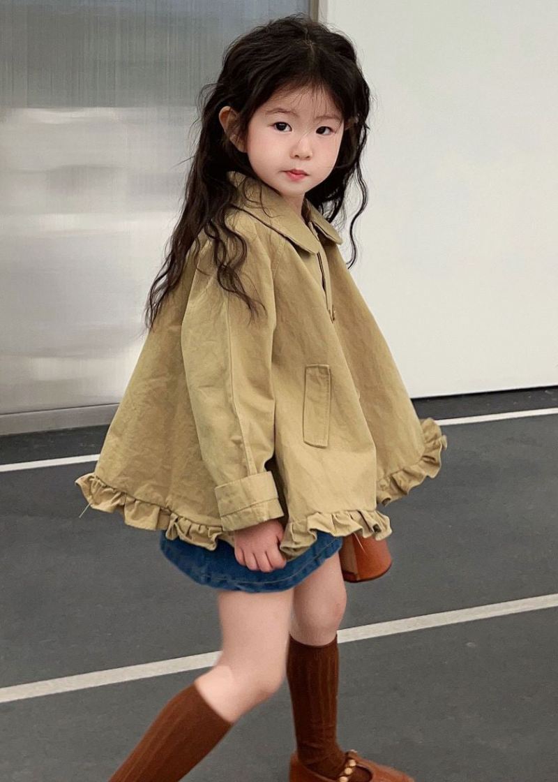 Ny Khaki Peter Pan Krage Ruffled Button Cotton Girls Coats Spring - Vinterfrakker for kvinner