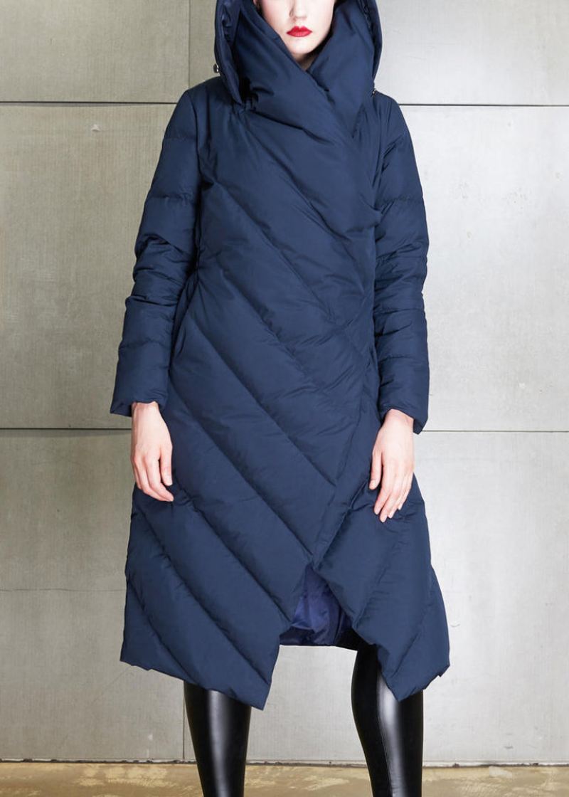 Ny Navy Asymmetrisk Button Duck Down Coat Winter - Vinterfrakker for kvinner