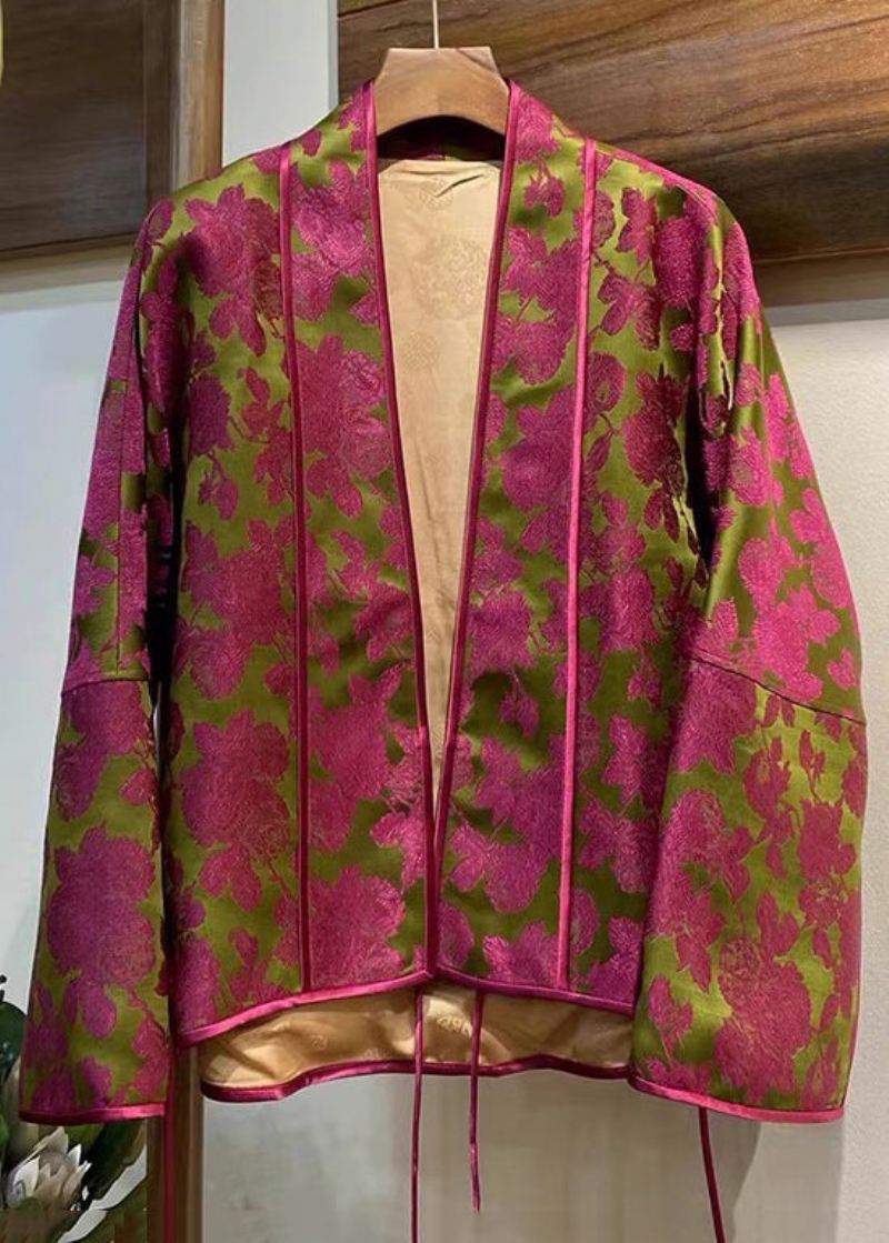 Ny Rose V-hals Print Silk Coat Langermet