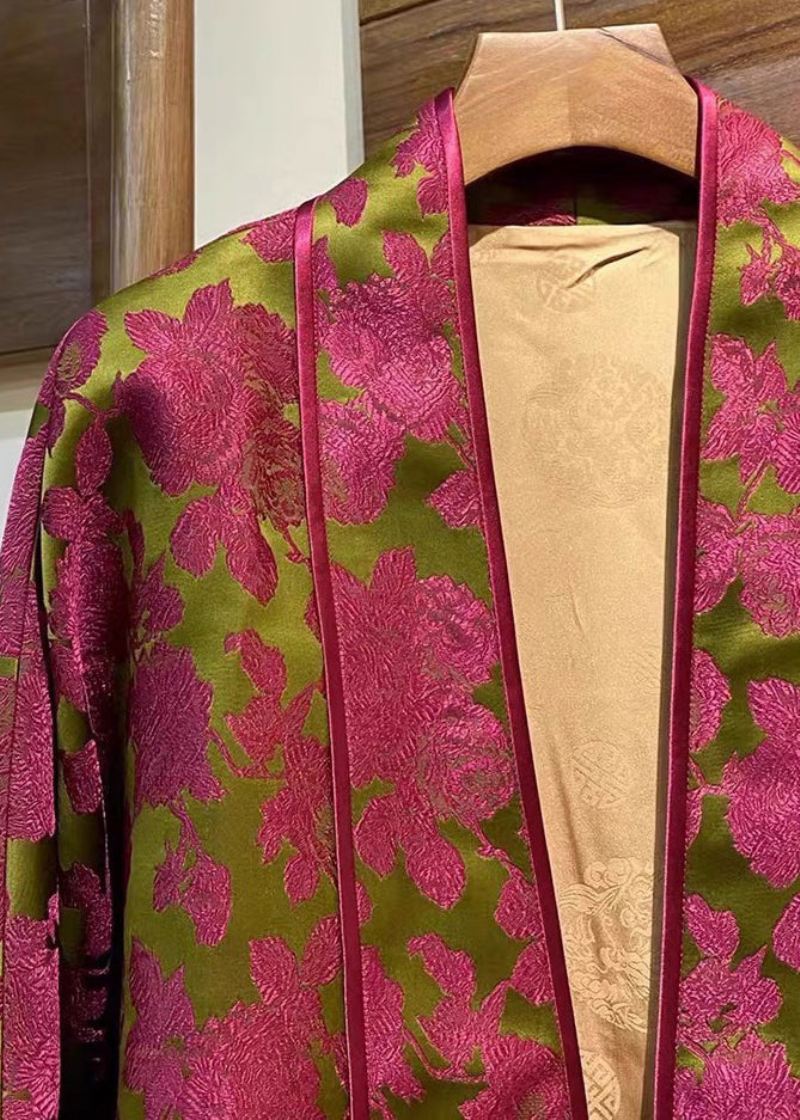 Ny Rose V-hals Print Silk Coat Langermet - Vinterfrakker for kvinner