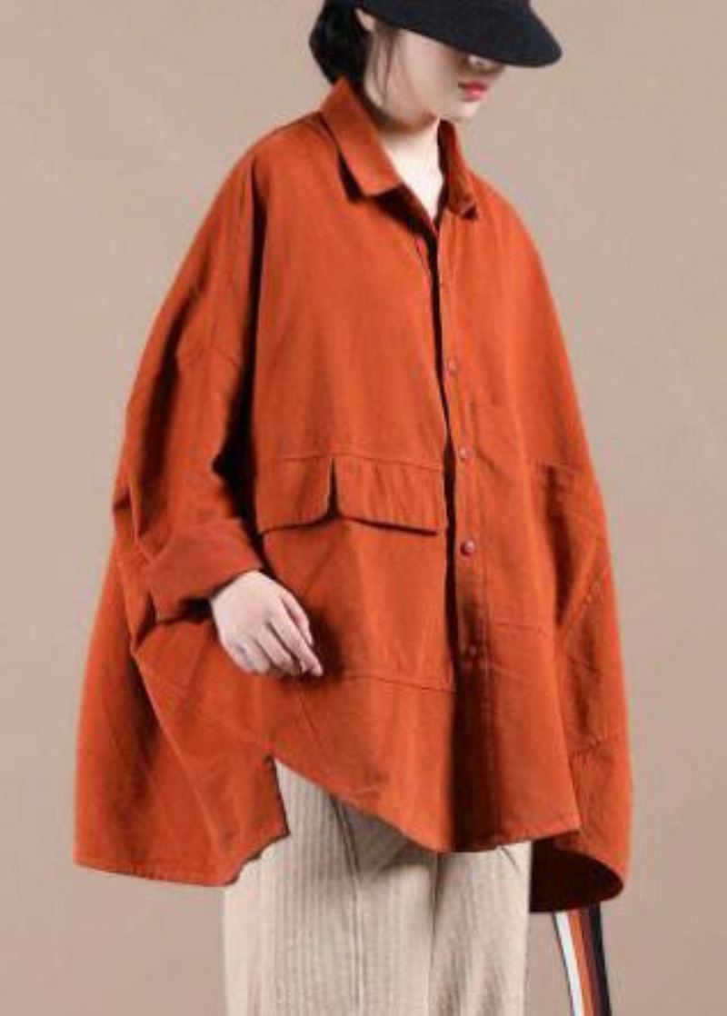 Økologisk Oransje Kåpe For Kvinner Garderober Lapel Batwing Sleeve Vårfrakker - Oransje