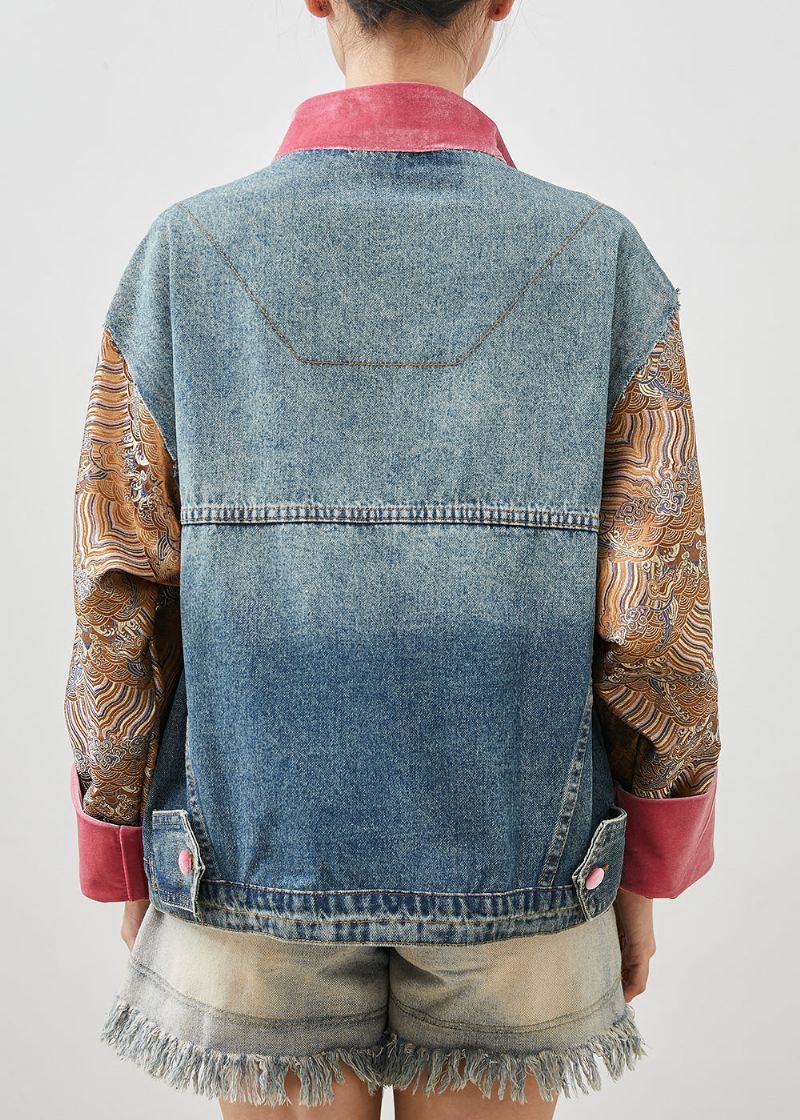 Original Design Blå Oversized Patchwork Denimjakke Vår - Vinterfrakker for kvinner