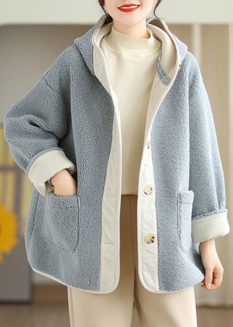 Plus Size Aprikos Hettelommer Patchwork Faux Fur Varm Fleece Coat Vinter - Vinterfrakker for kvinner