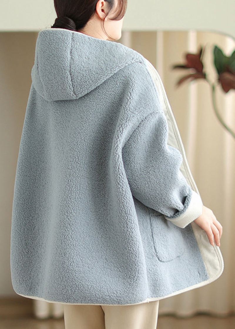 Plus Size Aprikos Hettelommer Patchwork Faux Fur Varm Fleece Coat Vinter - Vinterfrakker for kvinner