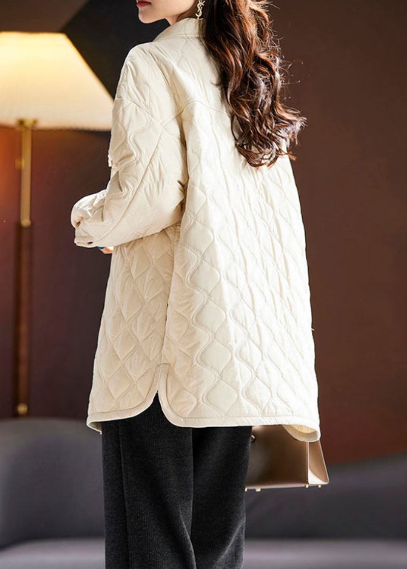 Plus Size Aprikos Peter Pan Krage Button Cotton Fylt Coat Langermet - Vinterfrakker for kvinner