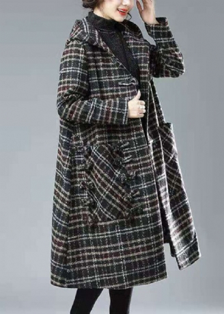 Plus Size Black Chocolate Plaid Hettelommer Tykke Ullgraver Vinter