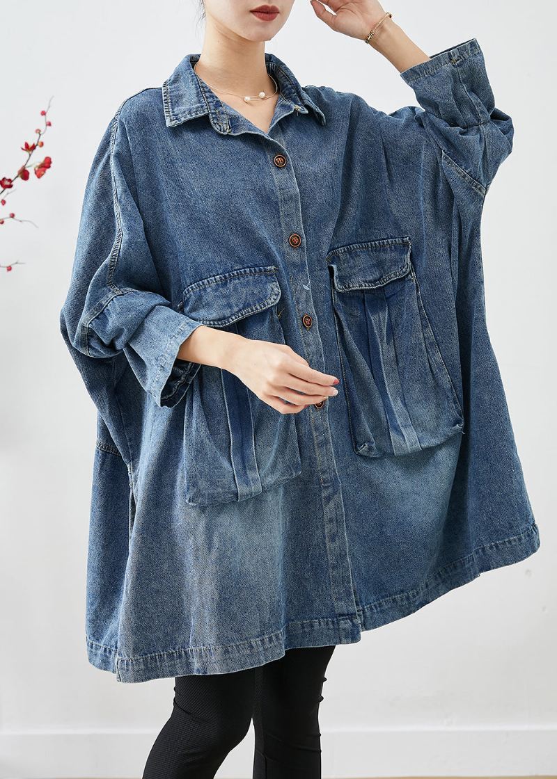 Plus Size Blue Oversized Big Pockets Denim Coats Fall - Vinterfrakker for kvinner