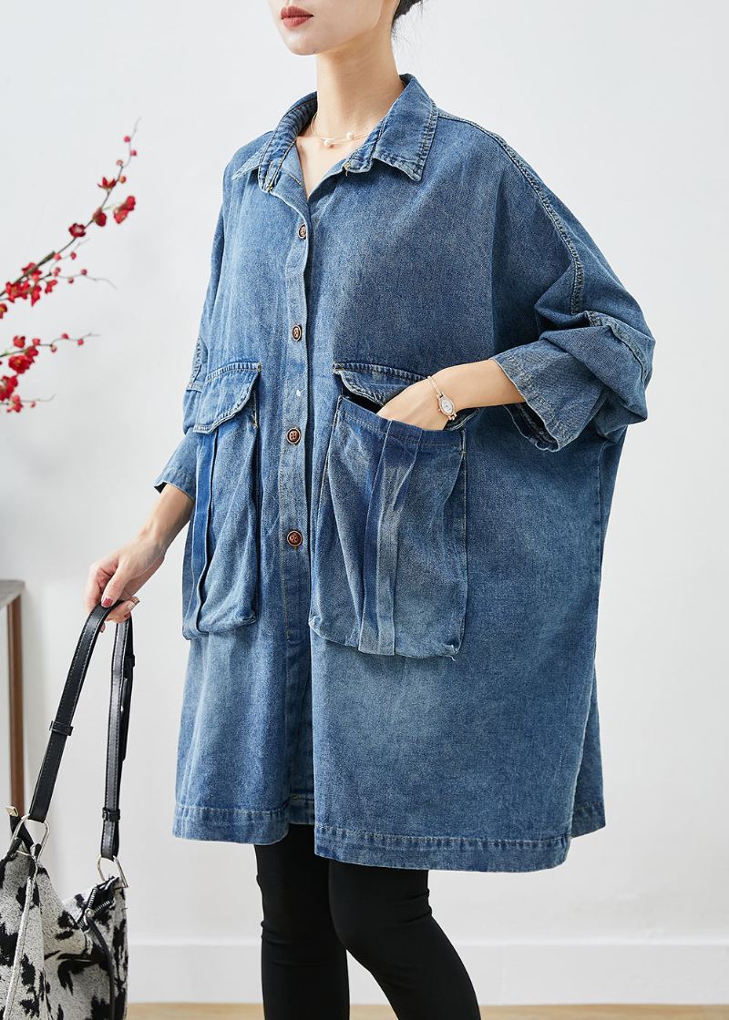 Plus Size Blue Oversized Big Pockets Denim Coats Fall - Vinterfrakker for kvinner