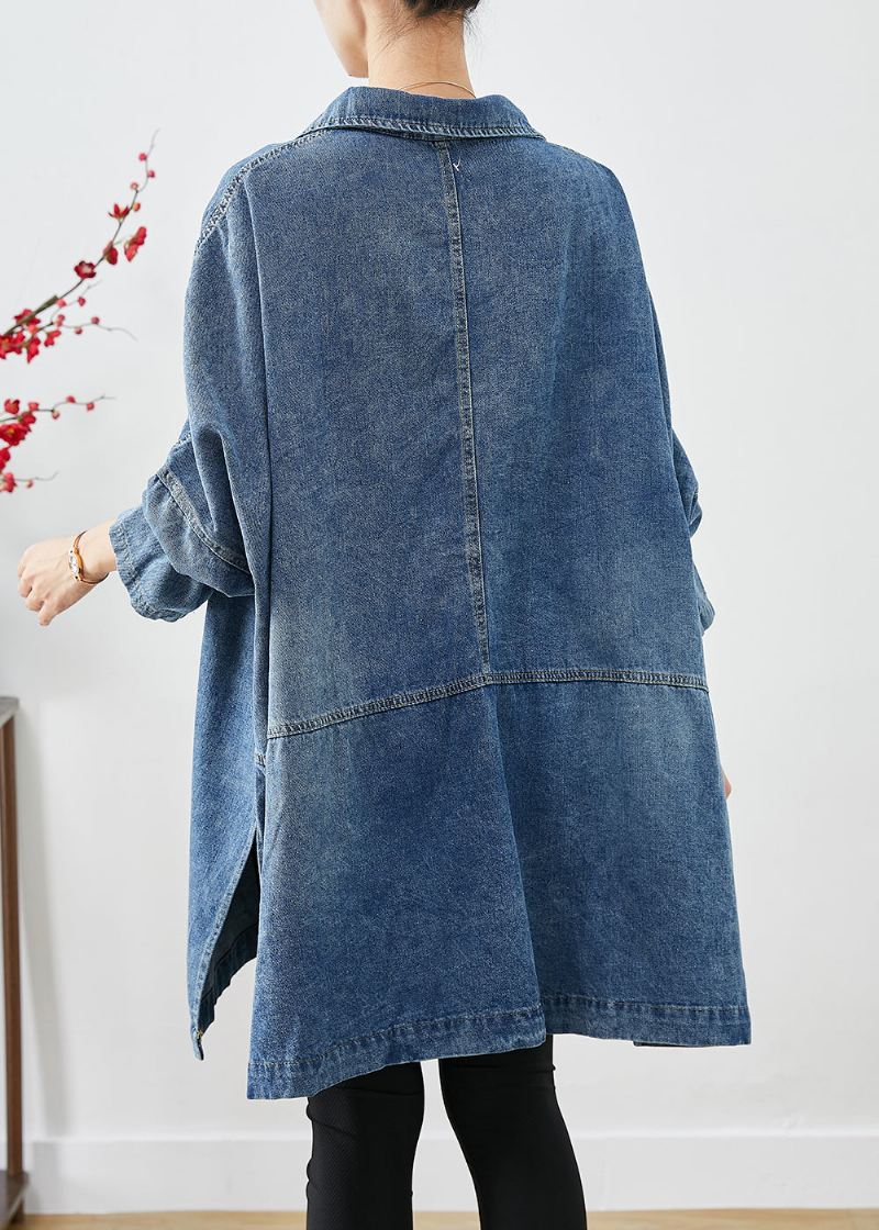 Plus Size Blue Oversized Big Pockets Denim Coats Fall - Vinterfrakker for kvinner