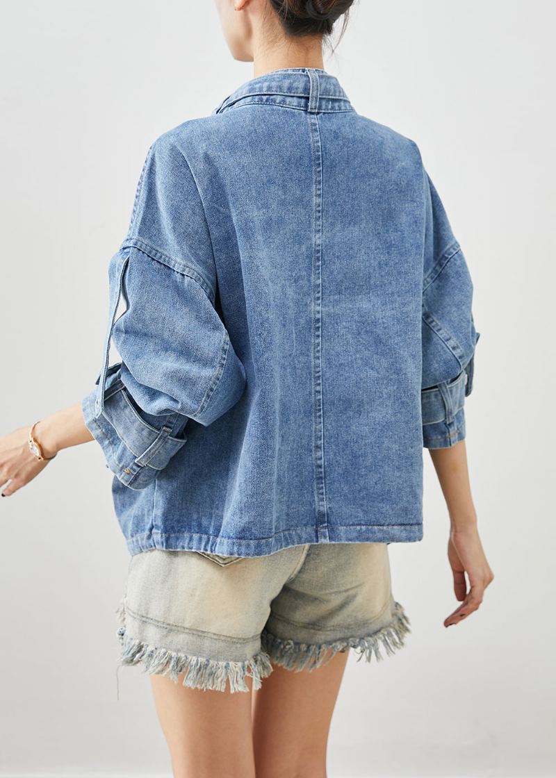 Plus Size Blue Oversized Lommer Denim Coat Fall - Vinterfrakker for kvinner