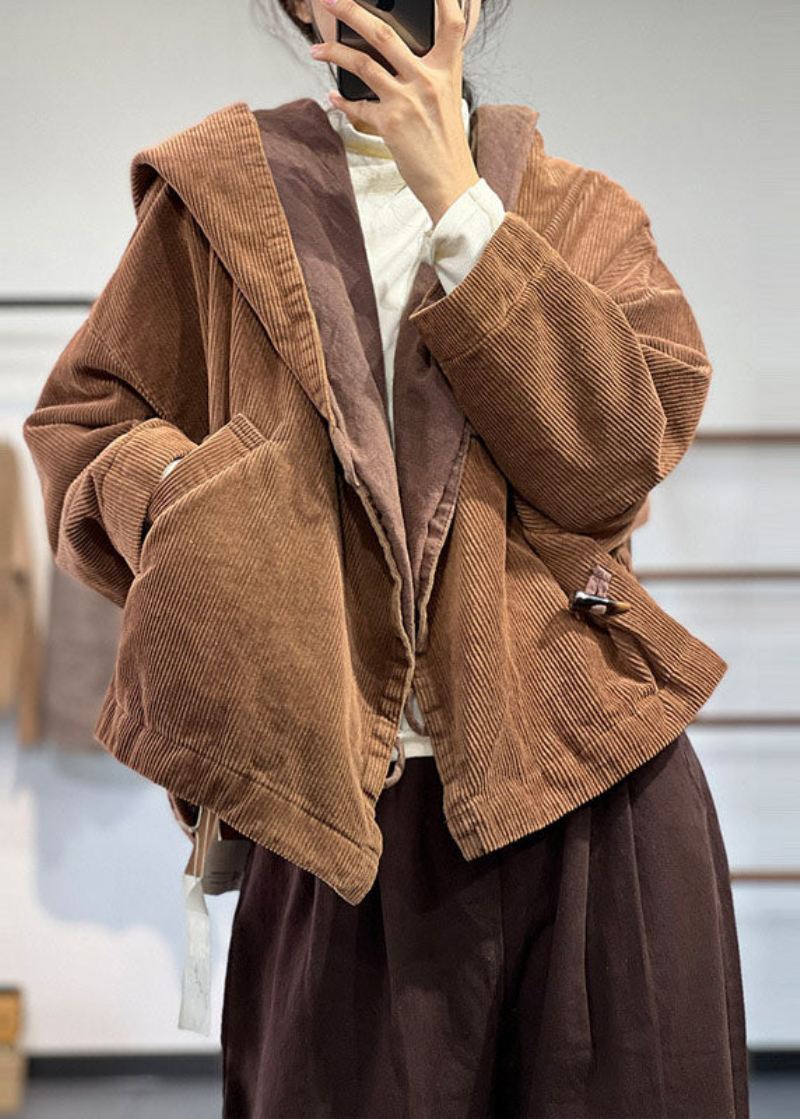 Plus Size Chocolate Hette Overdimensjonerte Lommer Corduroy Coat Spring