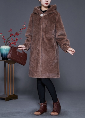 Plus Size Coffee Hette Varm Mink Velvet Coat Yttertøy Vinter