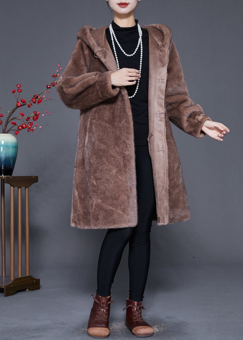 Plus Size Coffee Hette Varm Mink Velvet Coat Yttertøy Vinter - Vinterfrakker for kvinner