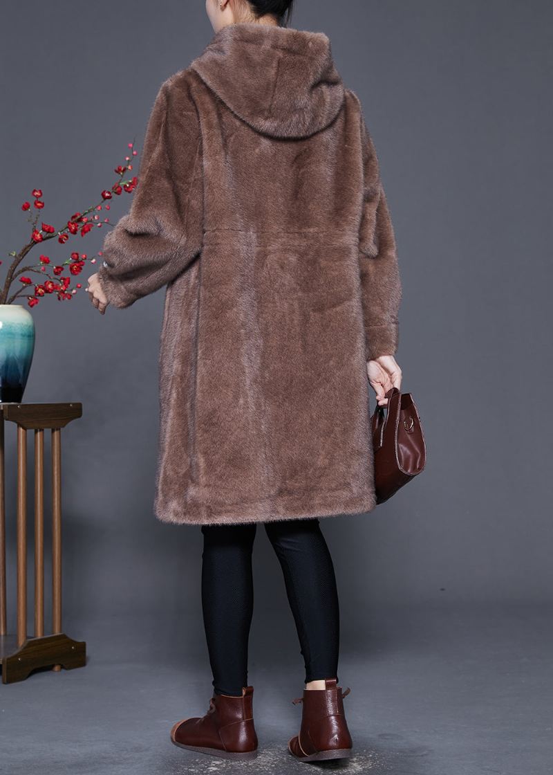 Plus Size Coffee Hette Varm Mink Velvet Coat Yttertøy Vinter - Vinterfrakker for kvinner