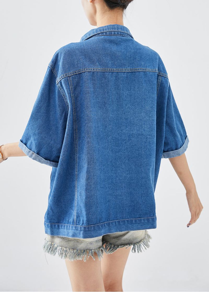 Plus Size Denim Blue Oversized Cotton Coats Half Sleeve - Vinterfrakker for kvinner