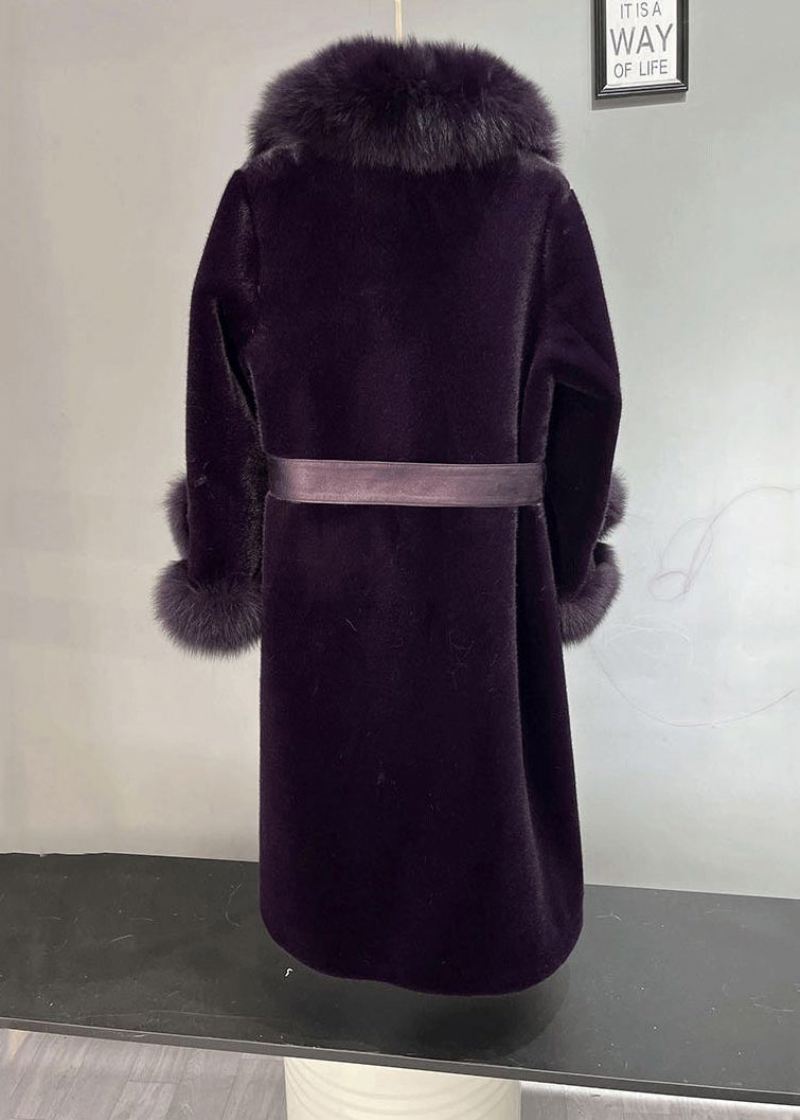 Plus Size Dull Purple Fox Krage Tie Midje Mink Velvet Trench Winter - Vinterfrakker for kvinner