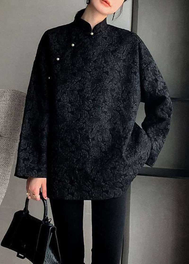 Plus Size Fine Black Print Coats Spring - Vinterfrakker for kvinner