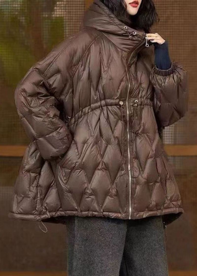 Plus Size Kaffe Hette Snøring Patchwork Duck Down Coat Vinter - Vinterfrakker for kvinner