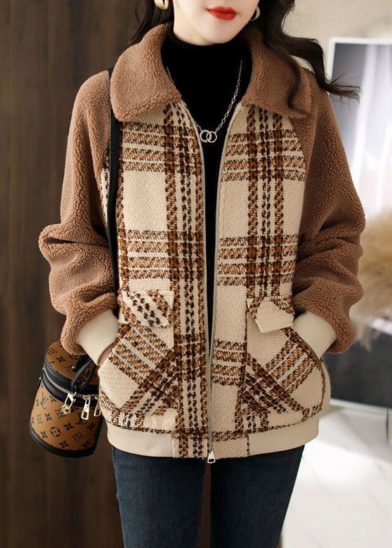 Plus Size Kaffe Tykk Patchwork Teddy Faux Fur Coats Vinter